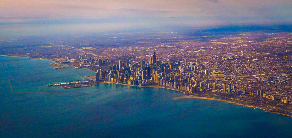 Aerial photo of Chicago from Lake Michigan